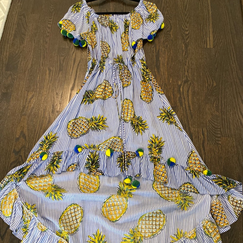 Blue striped maxi with pineapple motif